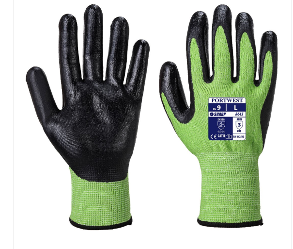 Portwest GREEN CUT 5 - NITRILE FOAM - A645 Glove Maximum Cut Protection ...