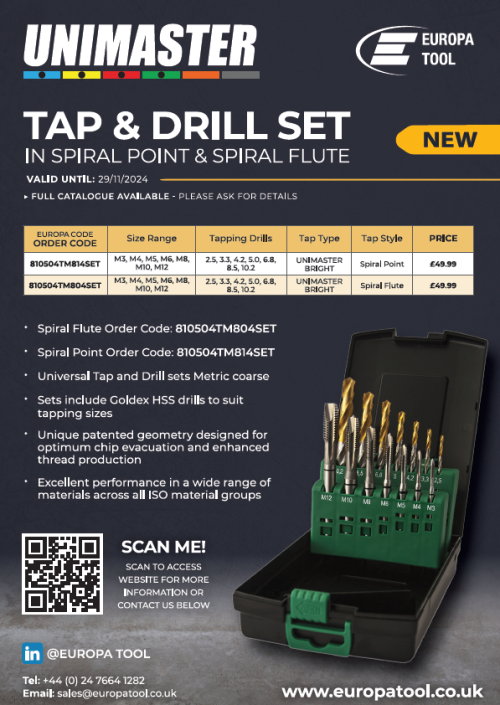 Metric M3-M12 Tap& Drill Sets Spiral Point  Or Spiral flute By Europa